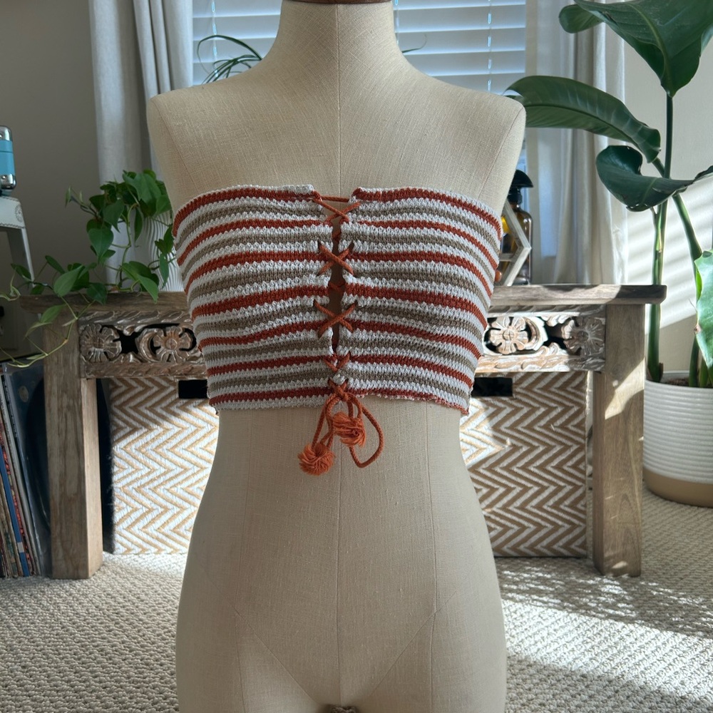 Urban Outfitters Striped Lace-Up Tube Top